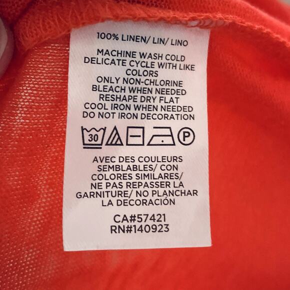 Women's LOFT Top 100% Linen T-Shirt Short Flutter Sleeves Red/Orange Summer - Picture 6 of 7